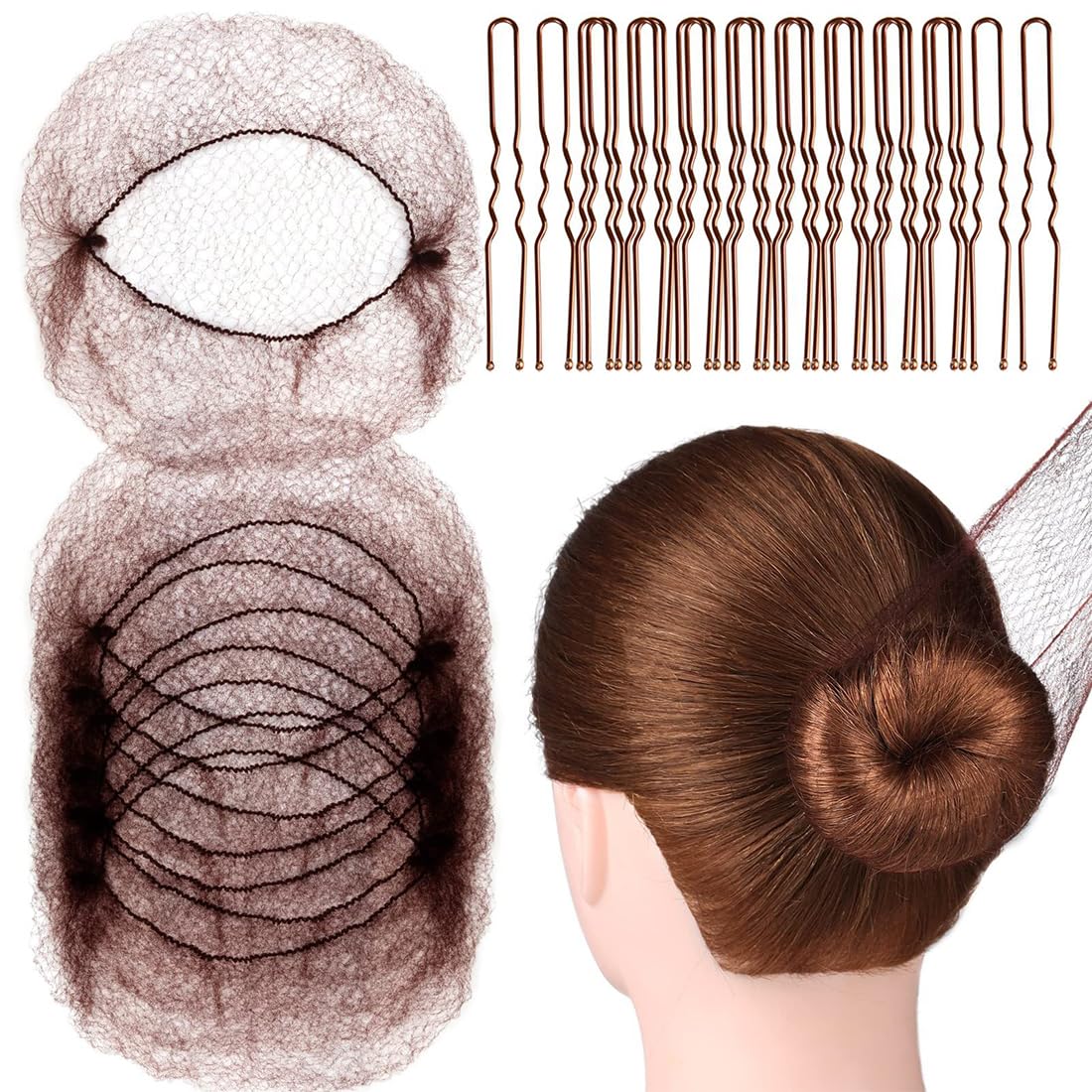 20 Unsichtbare Haarnetze + 40 U-Clips – Elastisch, Aus Nylon, Für Dutt, Sport, Beruf & Schlafen