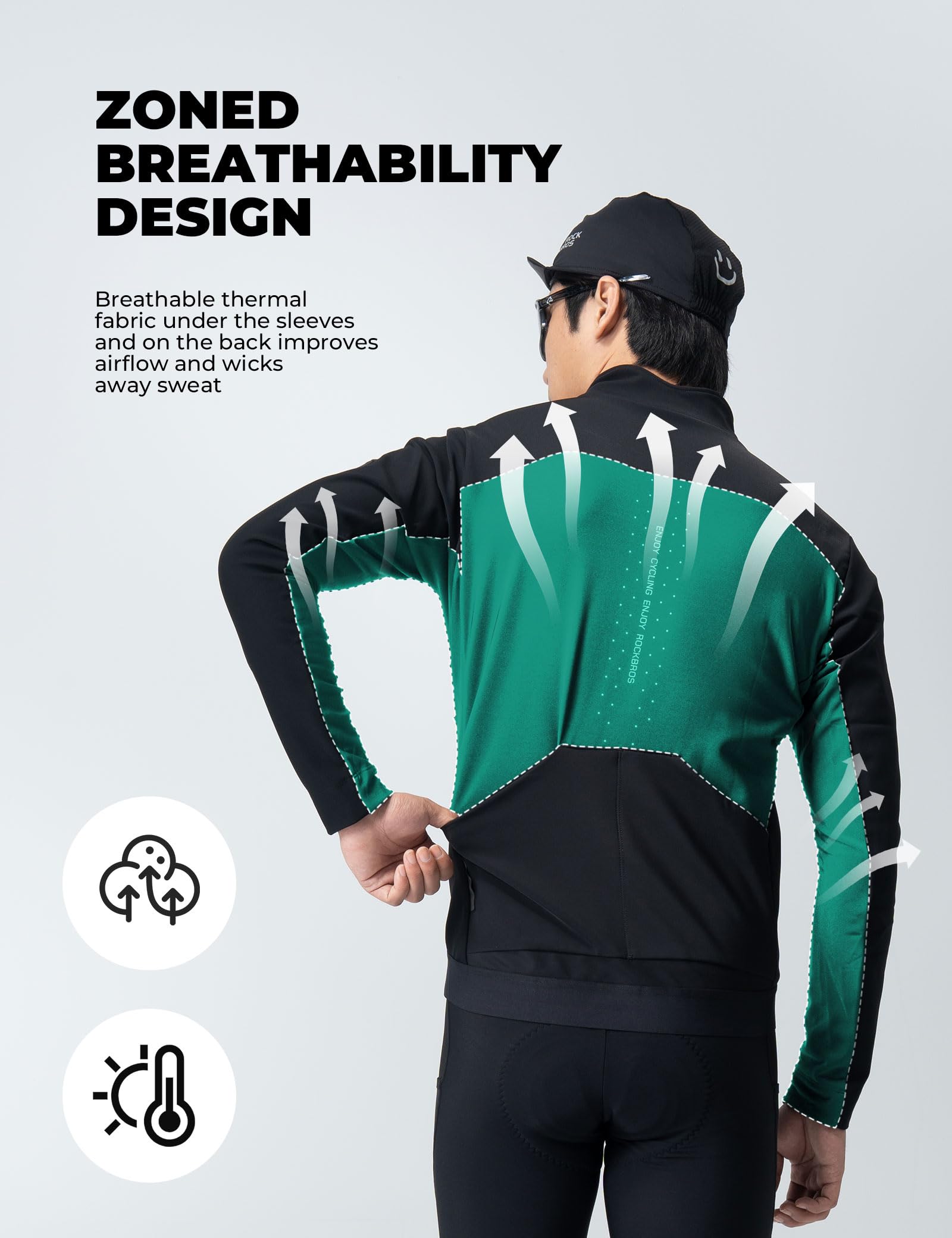 ROCKBROS Chaqueta Cortavientos Ligero para Hombre, Chaqueta Térmica de Forro Polar Deportiva Transpirable Reflectante para Ciclismo Senderismo Deportes al Aire Libre, Negro