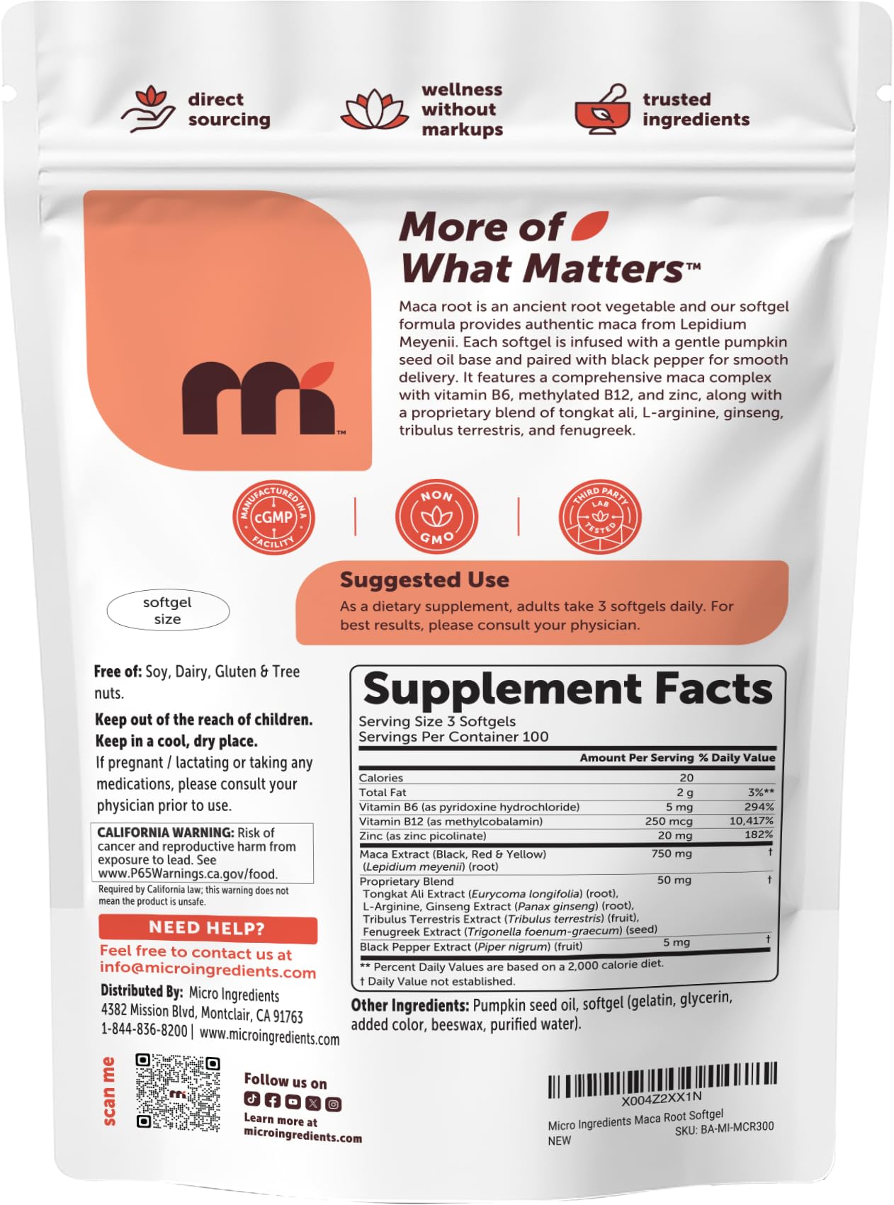 Micro Ingredients Maca Root Complex for Women & Men, 300 Softgels — Amazon image 6