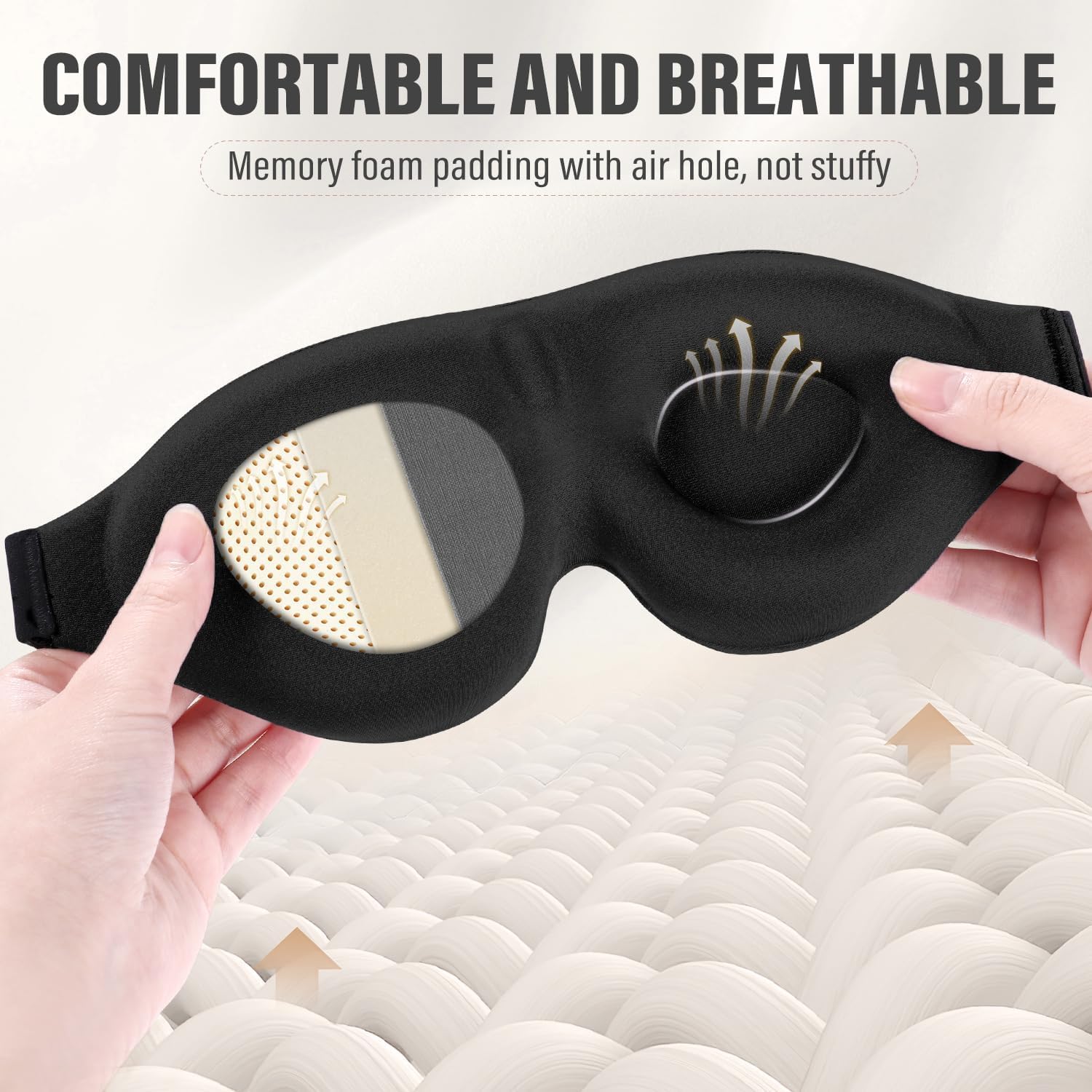 VIZARO Luxury Sleep Eye Mask for Side Sleeper Men Women, Zero Eye Pressure 3D Sleeping Mask, Light Blocking Patented Design Night Blindfold, Soft Eye Shade Cover for Travel, Black 2