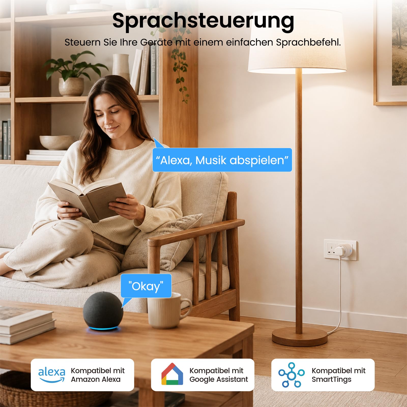 Enchufe inteligente ALAN 1 paquete, enchufe inteligente con monitoreo de energía, compatible con aplicación SmartLife y Tuya, funciona con Alexa y Google Home control de voz, temporizador y