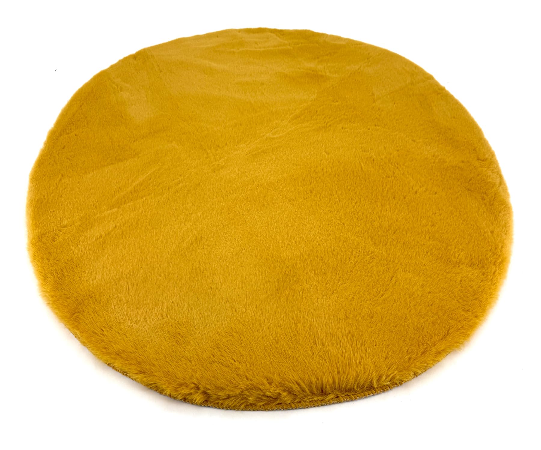 heimtexland ® Typ917 Tapis en fourrure moelleuse - Imitation fourrure de lapin - 90 cm - Rond - Pour chambre à coucher - Fourrure décorative pour salon, chambre d'enfant - Jaune moutarde