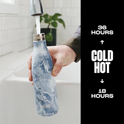 Miniatura 3 de S'well - Botella de agua de acero inoxidable, 17 fl oz, suave al tacto, color azul granito, triple capa con aislamiento al vacío, bebidas frías por