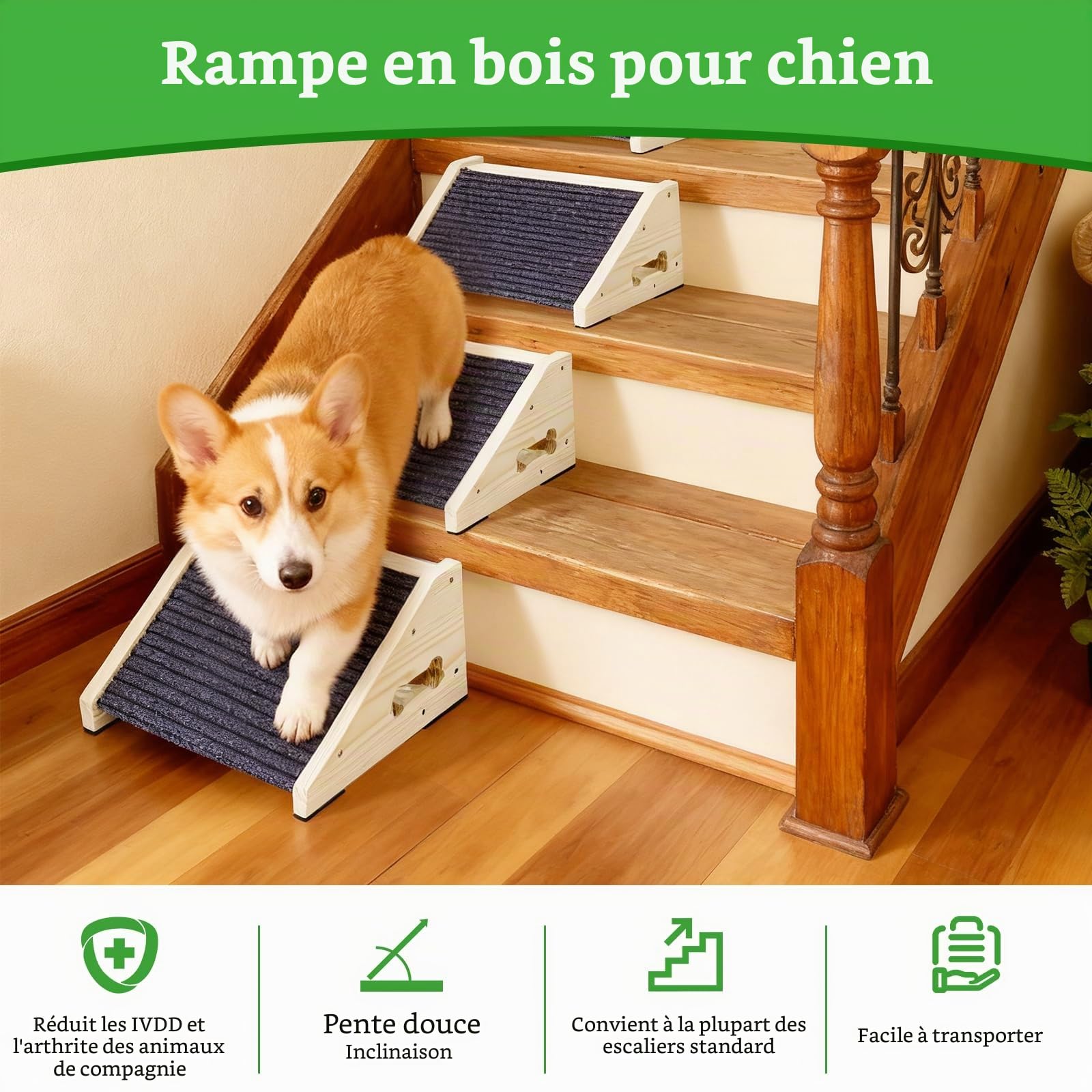 4 Pièces Escalier pour Chien, Marches Antidérapantes pour Animaux de Compagnie avec Revêtement en Moquette, Rampes à Angle Bas, Marches et Escaliers pour Petits Chiens et Animaux de Compagnie