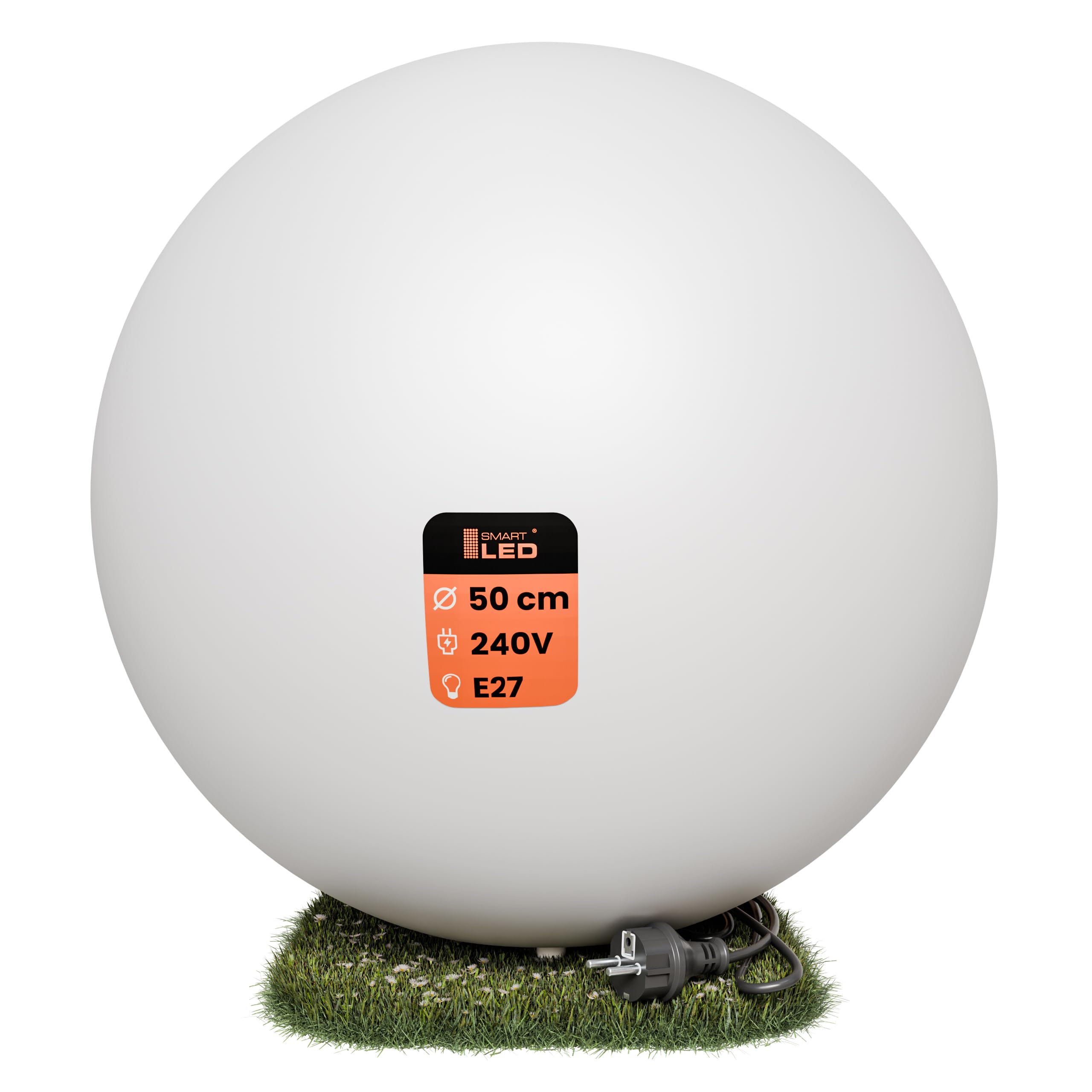 Kugelleuchte für Garten IP65-50 cm Kugel Außenleuchte Optik - E27 230V - winterfest - Erdspieße, austauschbare Lichtquelle, Weg- und Gartenbeleuchtung (Ø 50 cm)