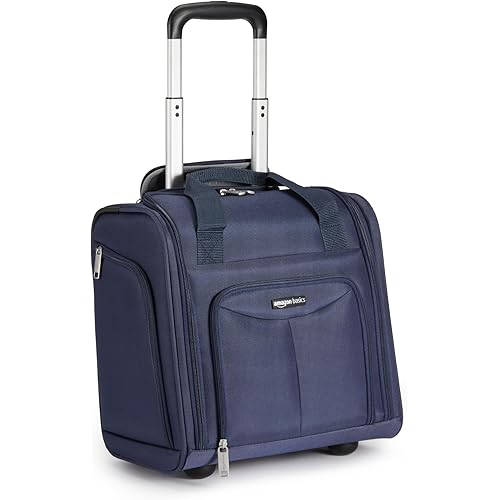 Amazon Basics Underseat Carry On Luggage with Wheels - 14" Rolling Travel Bag, Navy