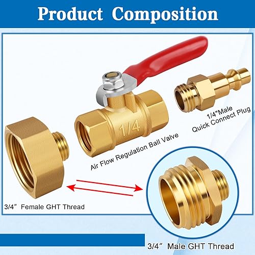 Miniatura 4 de RV Winterize - Kit de adaptadores de soplado, 2 adaptadores de latón para invierno con enchufe de conexión rápida de 14 pulgadas y rosca de manguera