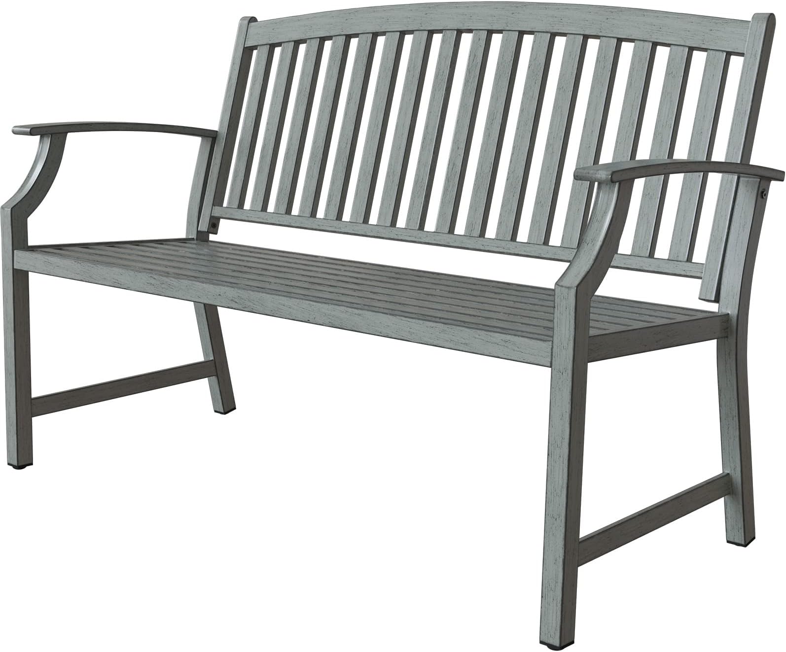 Grand patio Farmhouse Outdoor Bench, Garden Bench with Anti-Rust Aluminum Metal Powder Coated Frame, Faux Wood Grain Finish Frame Patio Bench for Front Porch, Duckegg Blue