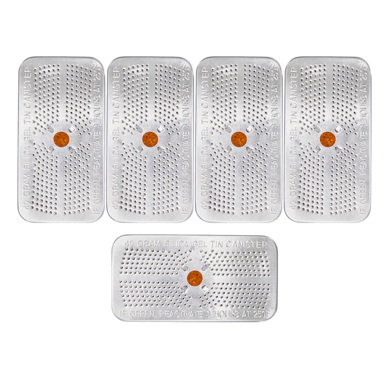 Bustine Essiccanti in Gel di Silice 40g, Riutilizzabili, 5 Pezzi | Indicatore di Umidità, Barattolo in Alluminio, per Apparecchi Elettronici, Colore Arancia