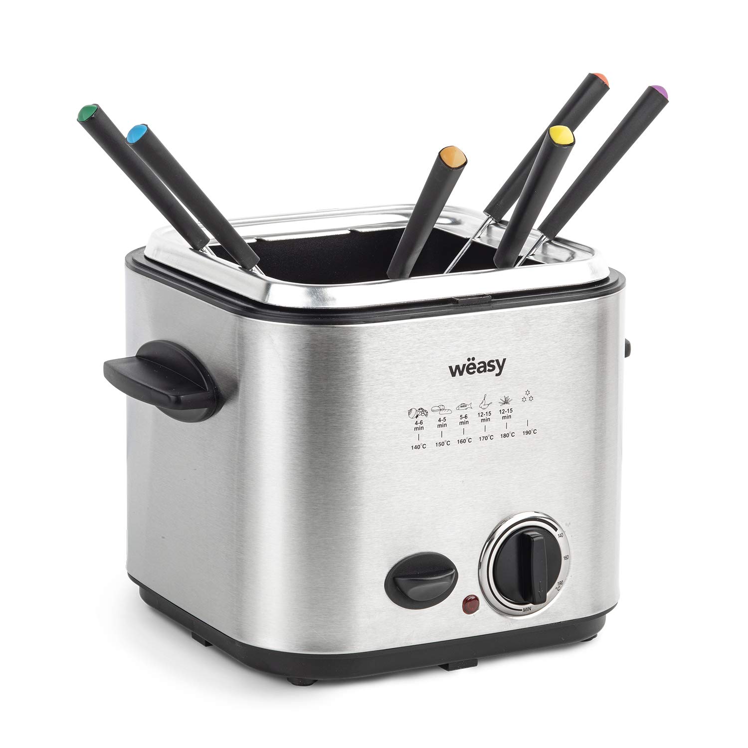 TB600 Fritteuse und Fondue, 2 in 1, elektrisch, 1,2 l, Edelstahl, multifunktional, kompakt, 6 Gabeln, geruchshemmender Filter, abnehmbarer Korb, einstellbare Temperatur, silber/schwarz
