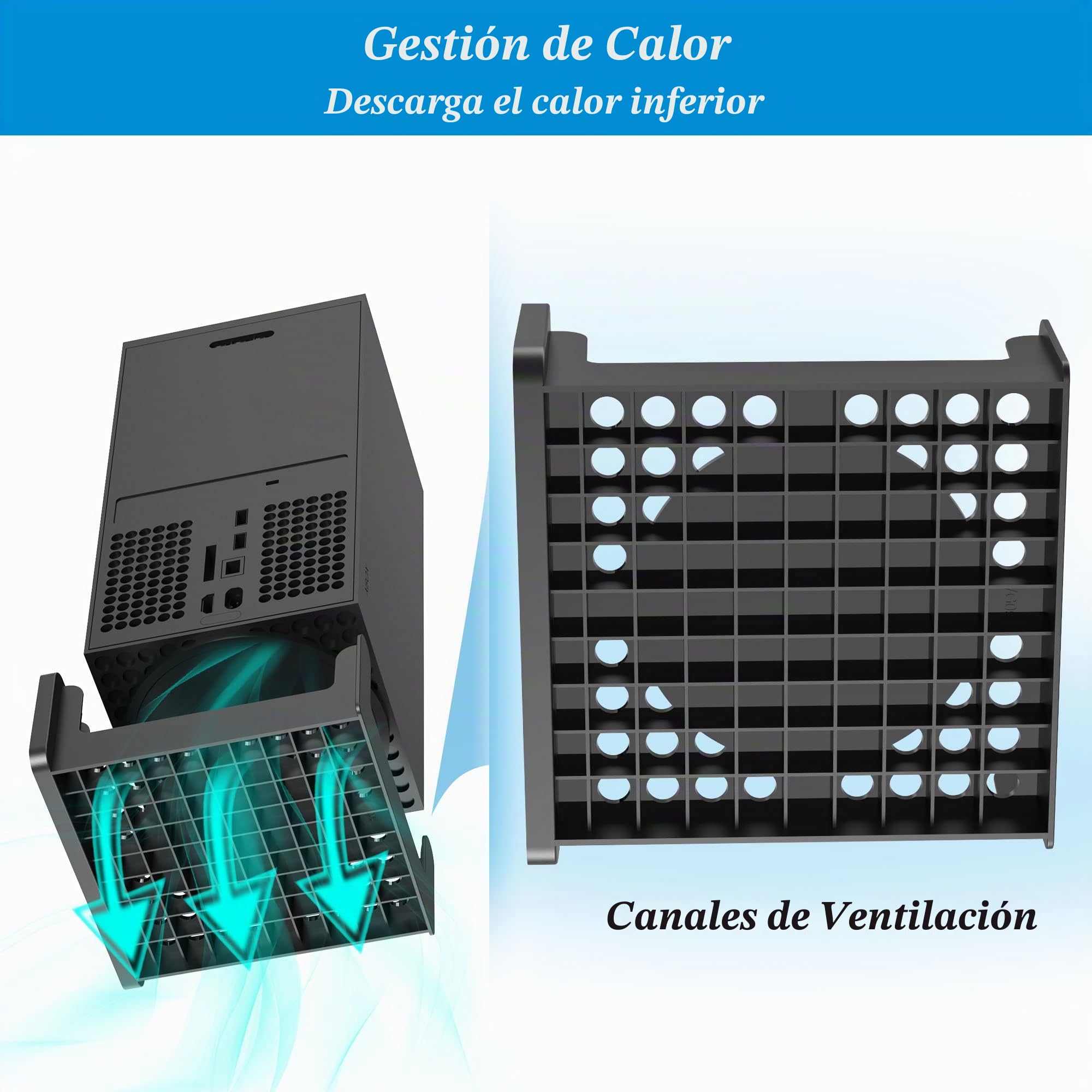 PlusAcc Soporte de pared para Xbox Series X - Soportes de disipación de calor rápido, ahorra espacio en tu escritorio y mantiene tu área de juego organizada (dispositivo no incluido).