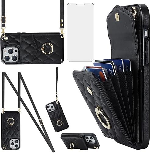 Asuwish Funda de teléfono para iPhone 13 Pro de 6.1 pulgadas con protector de pantalla de vidrio templado, correa de muñeca, anillo de bloqueo RFID,