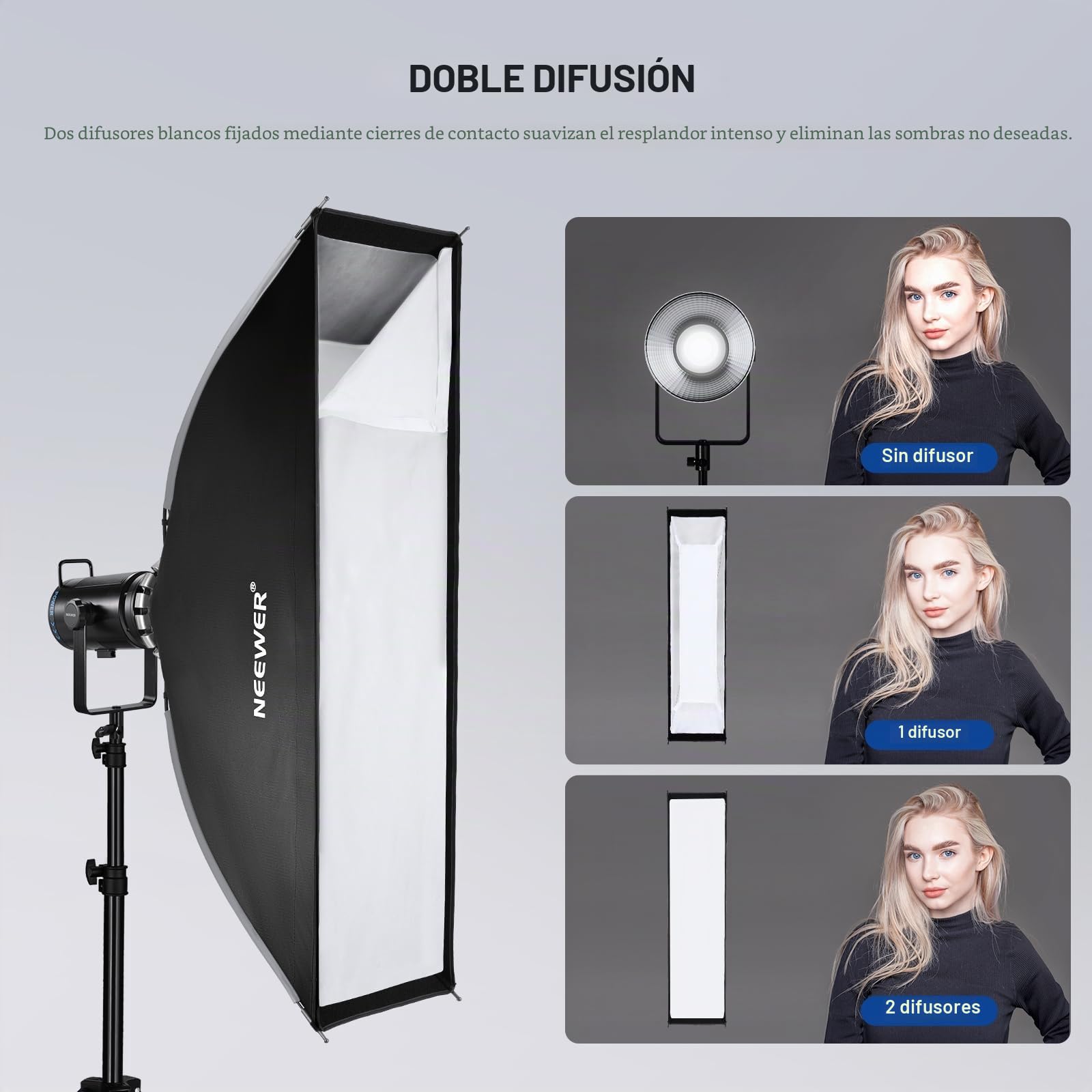 NEEWER 12"x47" Caja de luz Plegable rápida con Rayas rectangulares y Soporte Bowens con difusores/Rejilla de Panal/Funda Compatible con Godox Aputure 120d Luces de vídeo Q4 Flash de Estudio NS17S