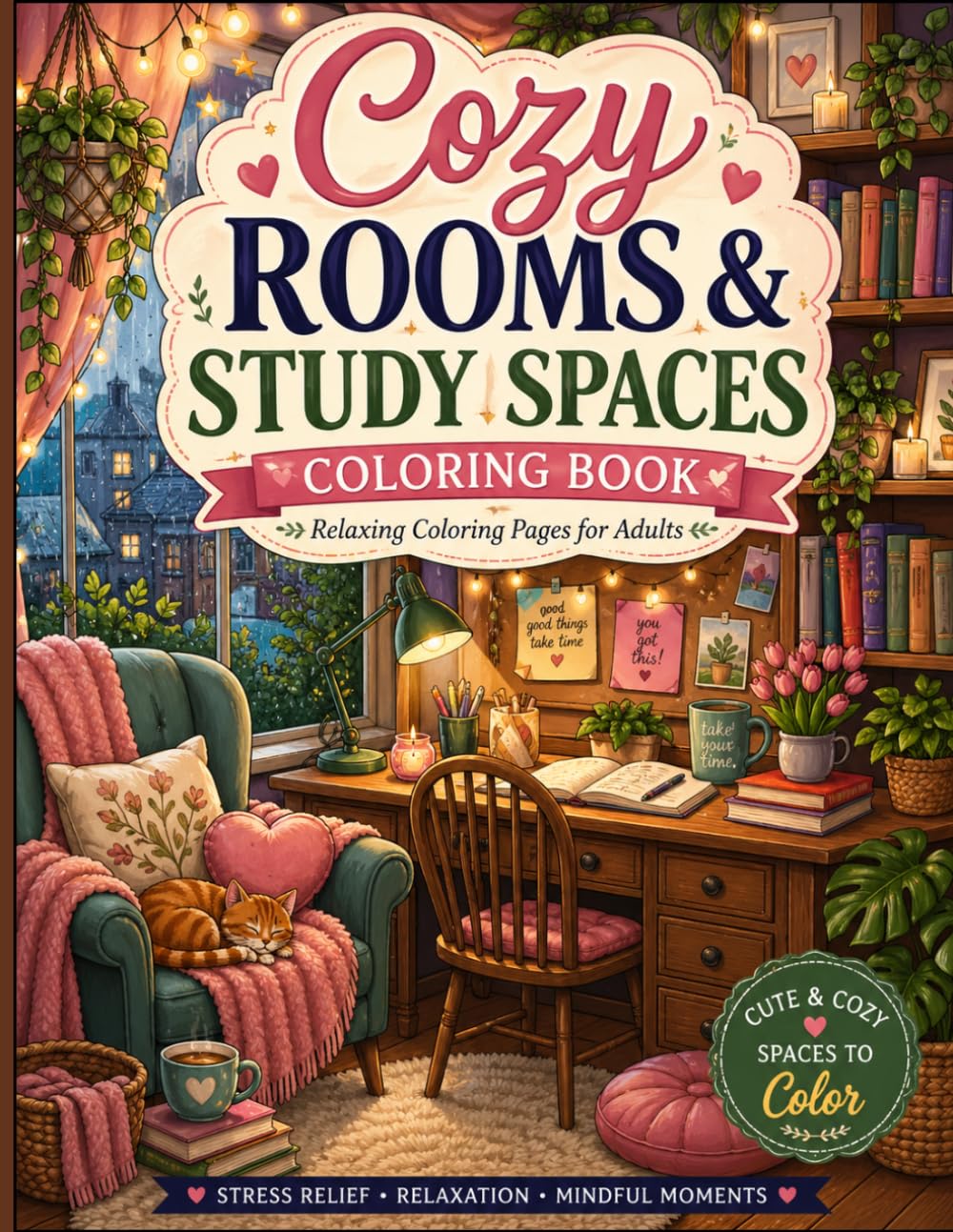 Cozy Rooms & Study Spaces: Relaxing Coloring Pages for Adults