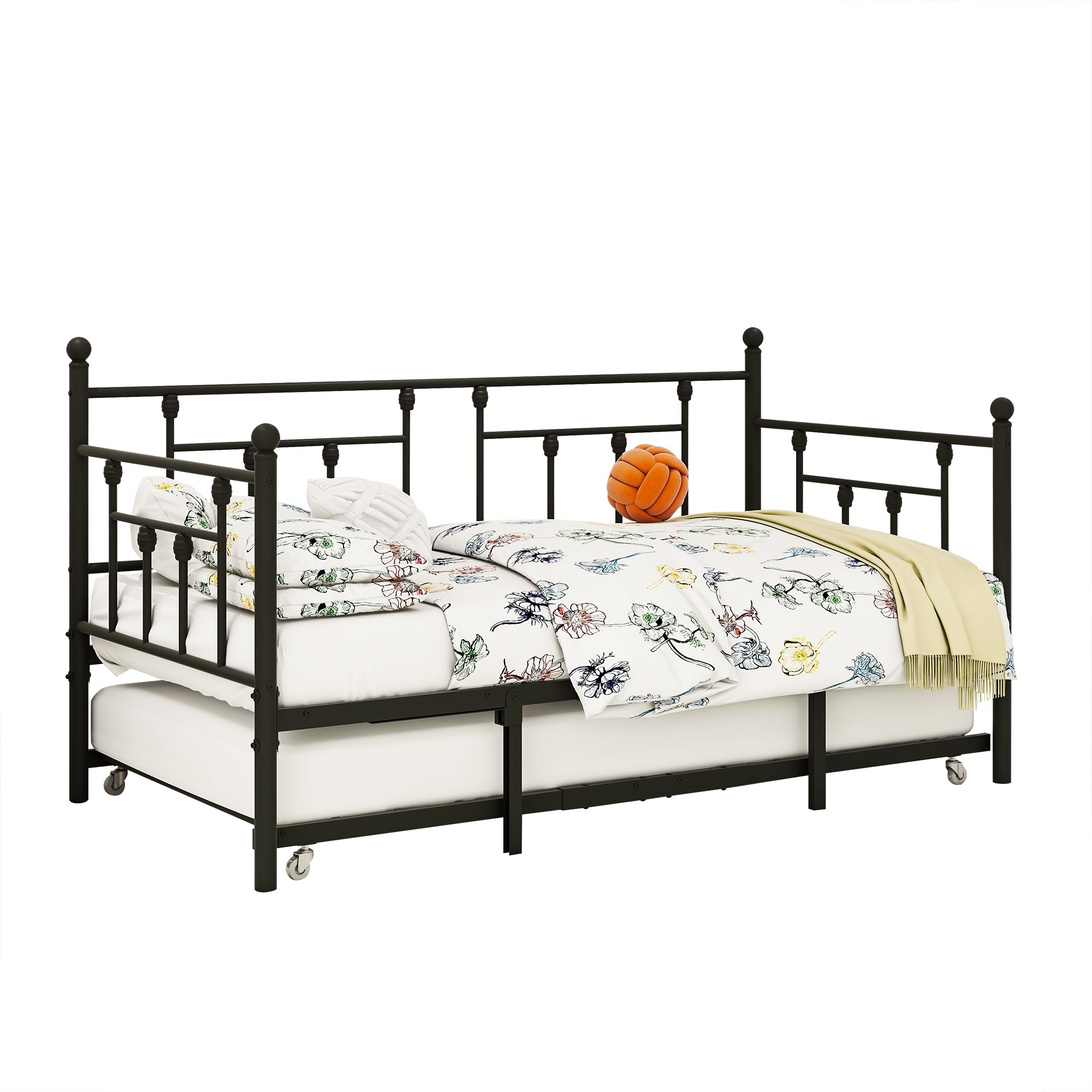 Metal Daybed Frame and Trundle Set Premium Steel Slat Support Daybed