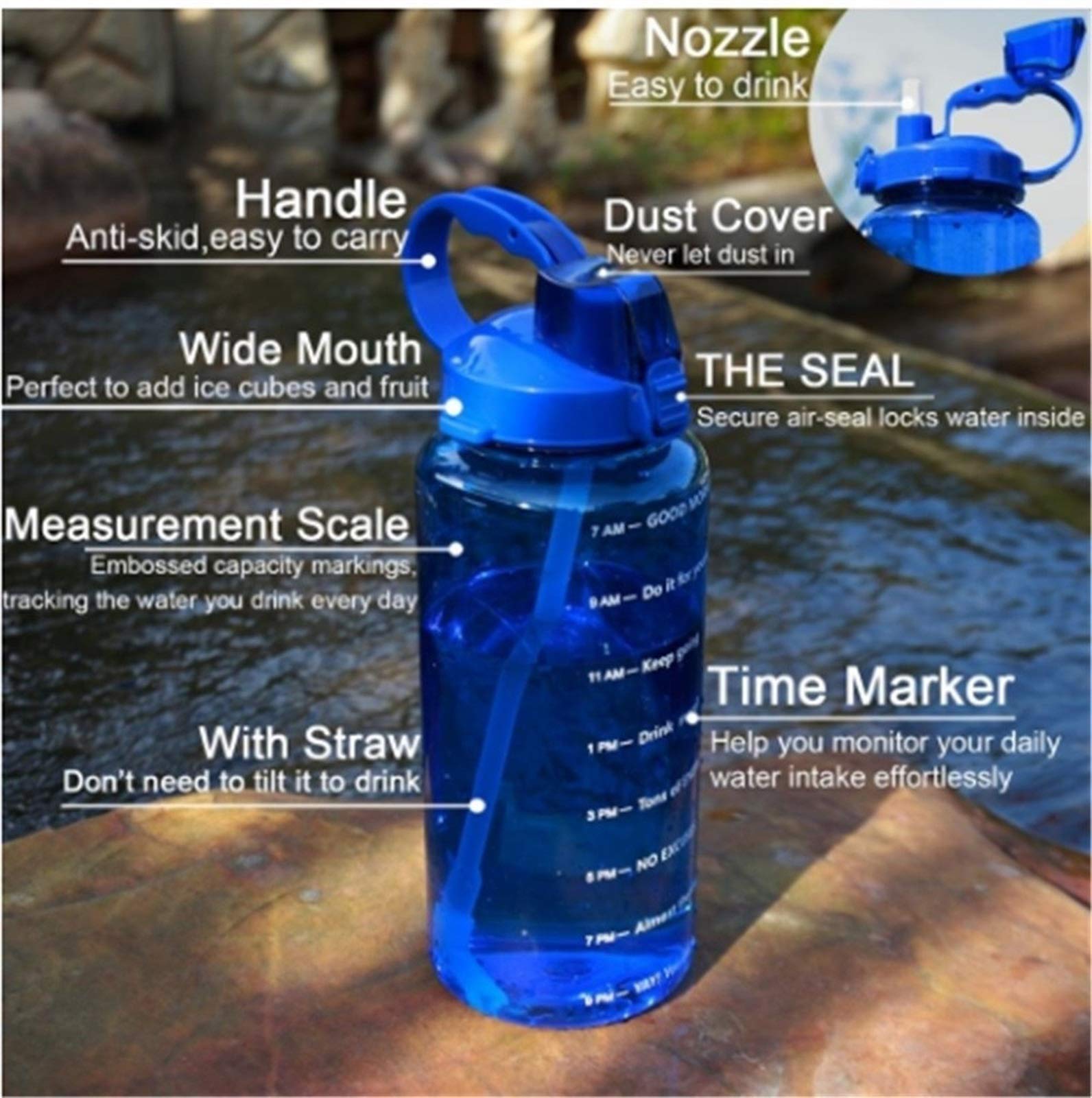 3,8L Wasserbecher mit großer Kapazität 1 Gallone Motivierende Wassertasse in Zeitskala mit Strohhalmen Fitness Wasserkocher Haushalt (Farbe: Grau, Größe: 2000ml) Vision