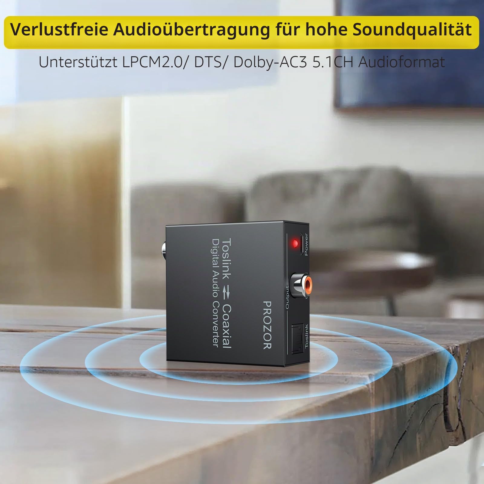 PROZOR Optisch Koaxial Bidirektional DA Wandler Digital Audio Konverter DAC Toslink SPDIF Coaxial Bidirektional Audio Adapter Splitter, DTS/Dolby-AC3 192 KHz
