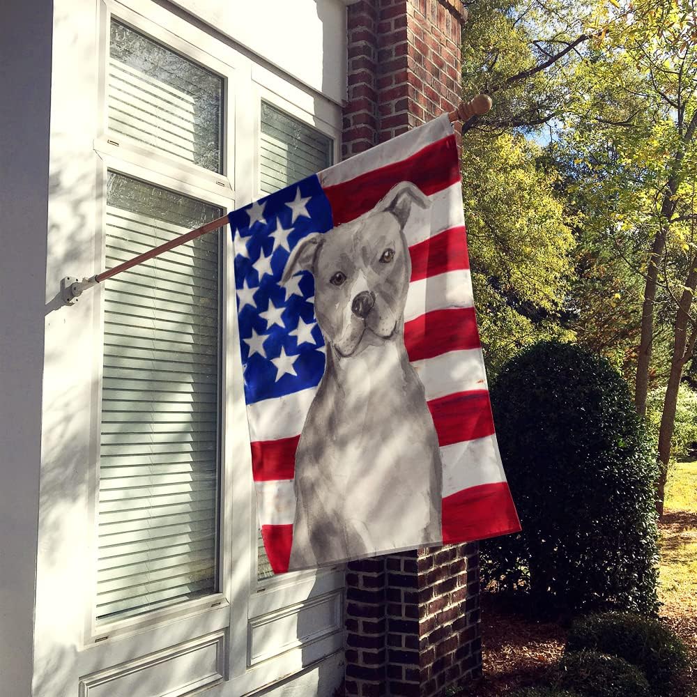 Caroline's Treasures BB9360CHF Staffordshire Bull Terrier Patriotic House Flag Large Porch Sleeve Pole Decorative Outside Yard Banner Artwork Wall Hanging, Polyester, House Size, Multicolor