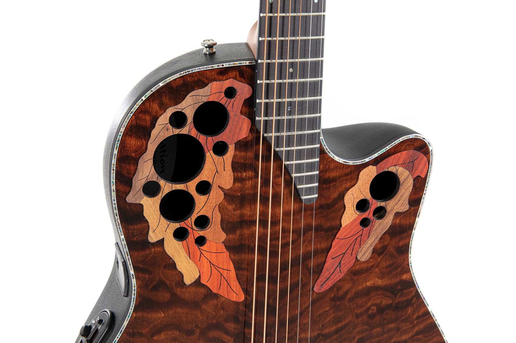OVATION E-Akustikgitarre Celebrity Elite Plus CE44P Mid Cutaway - Edelholzdecke - Mid-depth Lyrachord Body - Dark Tiger Eye - CE44P-TGE-G