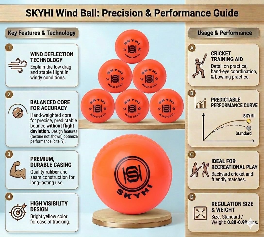 Skyhi Wind Cricket Balls - Soft Practice Training Wind Cricket Balls for Indoor & Outdoor - Soft Practice Training Cricket Ball for Cricket Coaching Bowling Pack of 6