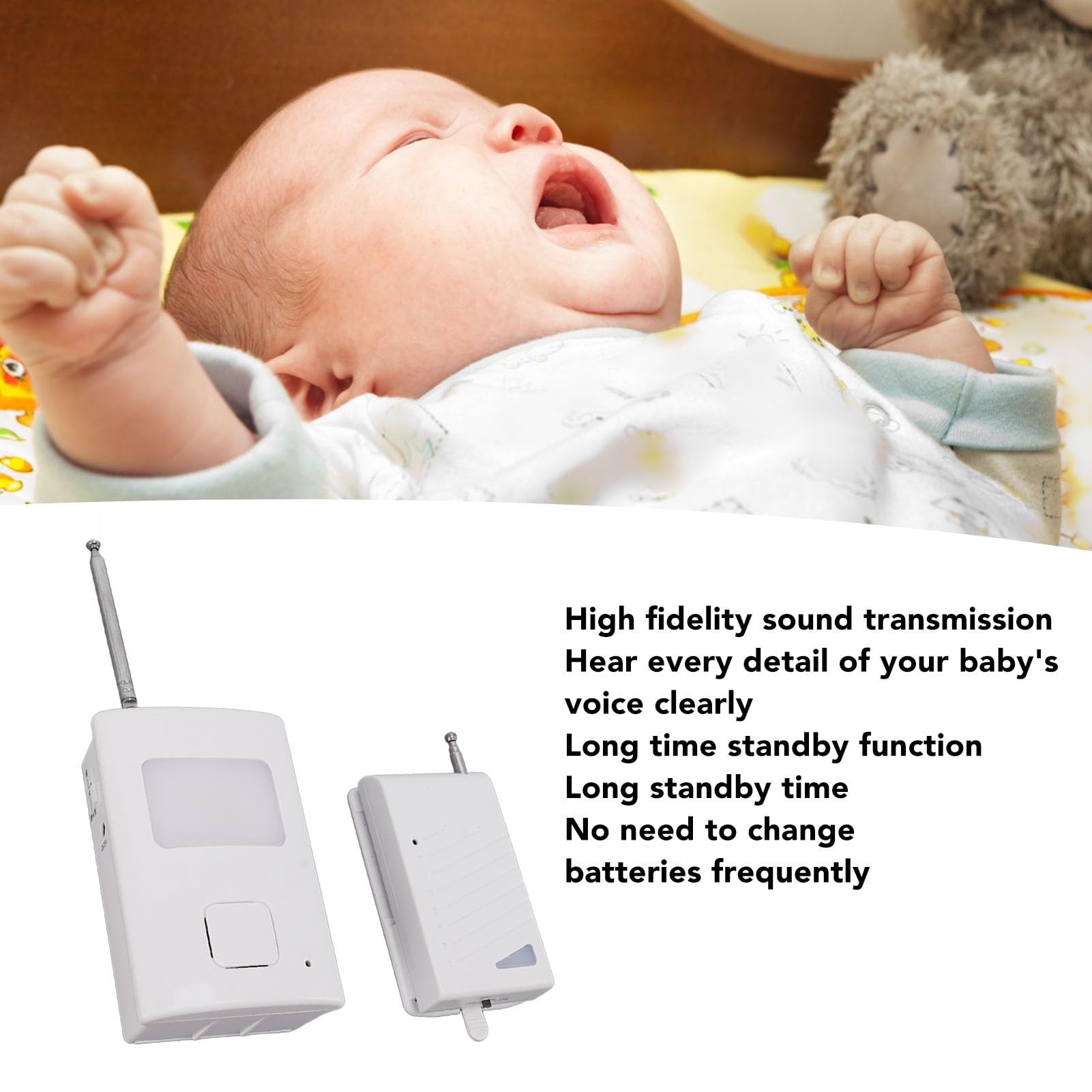 Call Bell, ABS Voice Activated Long Distance Real Time Bed Alarm Caregiver Pager for Elderly Baby Monitoring