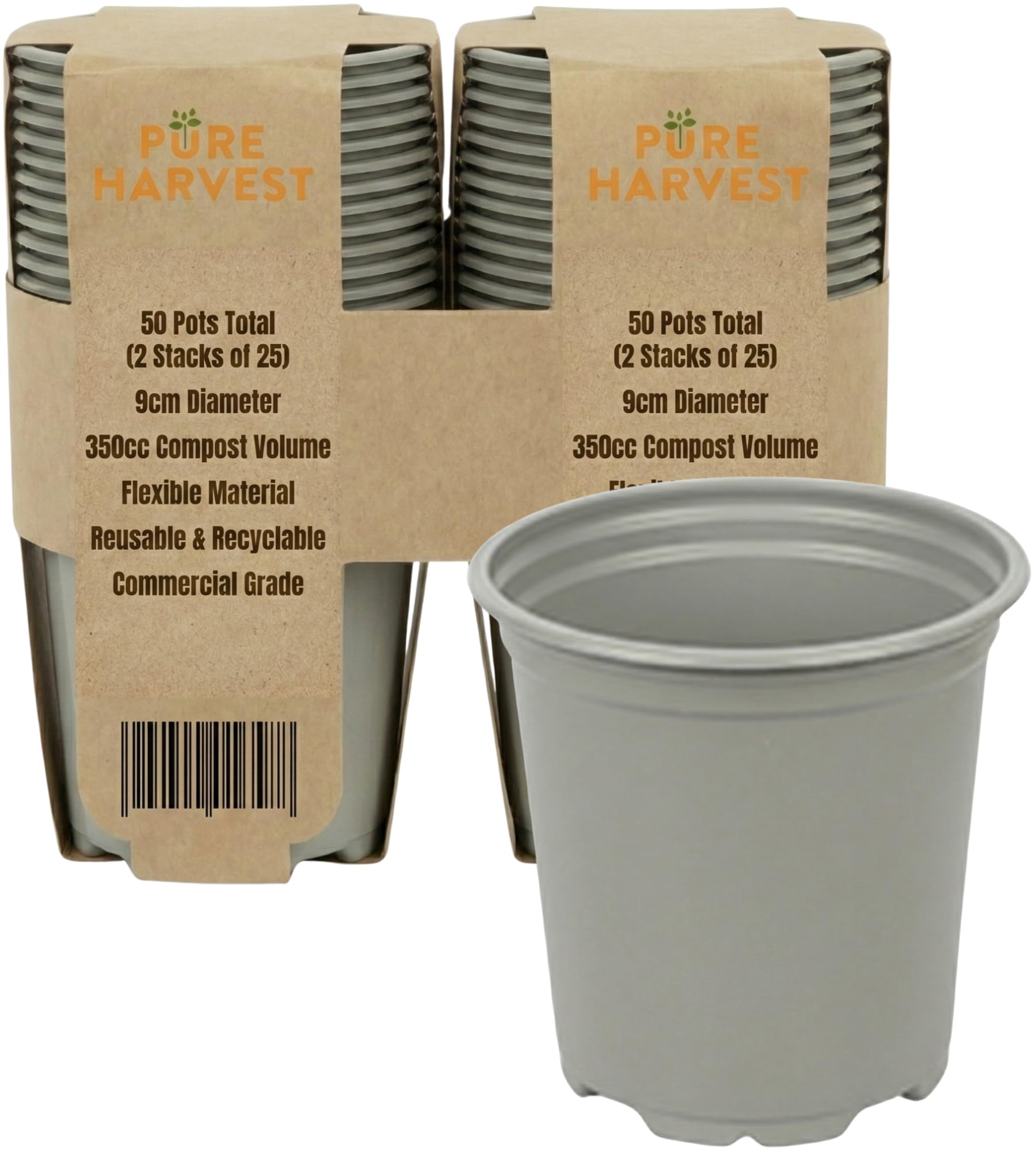 Pure Harvest 9cm Round High Propagation Plant Pots – Pack of 50 Durable Nursery Pots. Growing Containers for Herbs, Veg Plants & Annual Flowers. Excellent Drainage, Reusable & Easy to De-pot. Grey