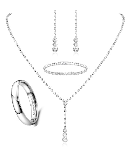 Jstyle 4MM Wedding Band Rings With Prom Jewelry Set-Ring Size 6- Silver