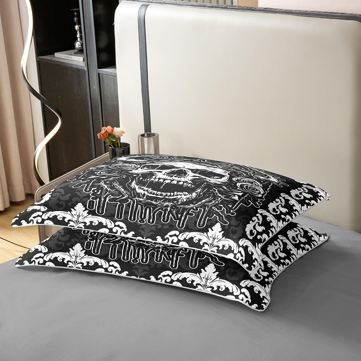 Homewish Gotycka czaszka king size poszewka na kołdrę straszne Halloween gotycka bawełna zestaw pościeli egzotyczny adamaszek kwiatowy poszewka na kołdrę bohema wiktoriańskie zestawy łóżek