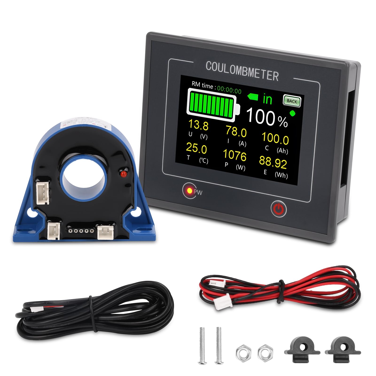 200A Digitaler Batteriewächter 12V 24V 36V 48V Batteriemessgerät Multifunktionaler,3,5" Touchable Batteriekapazitätsmonitor 10-100V LCD Display für Blei-Säure-Lithium Batterie mit Alarm