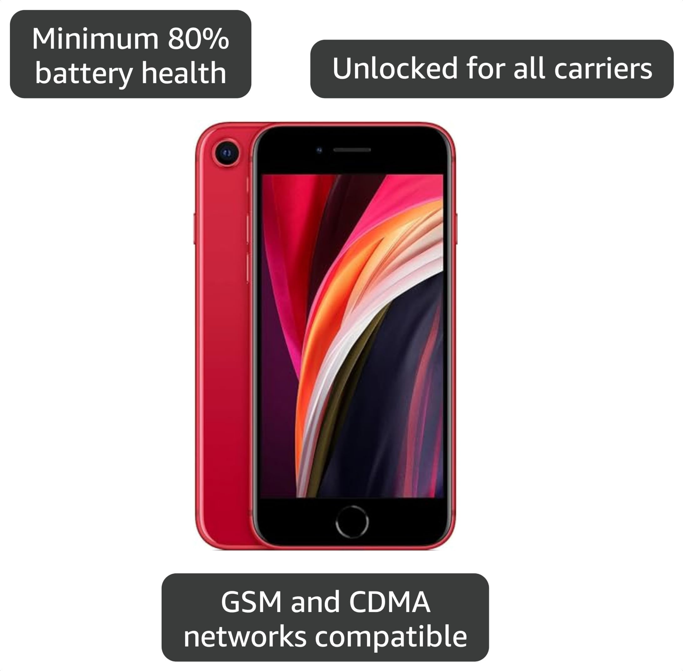 Amazon.com: Apple iPhone SE (2nd Generation), 64GB, Red - Unlocked