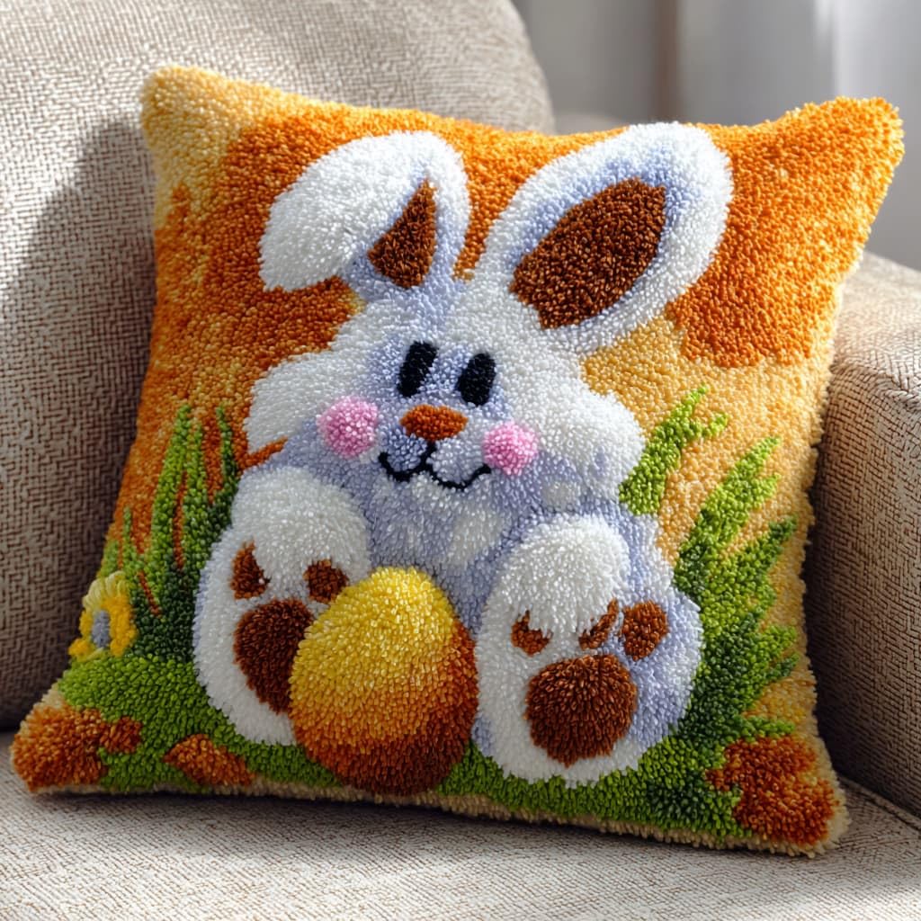 AxiangziK Latch Hook Cushion Kit,Rabbit DIY Throw Pillow Cover 43X43Cm