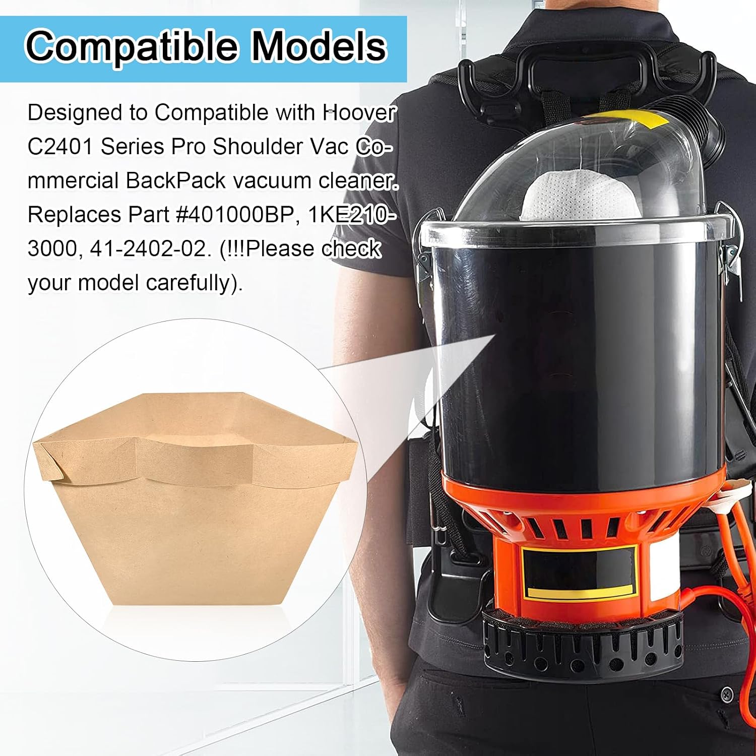 Eagles 15 Pack Replacement Type BP Bags Compatible with Hoover C2401 Shoulder Vac and BackPack Vacuum Cleaner, Commercial Pro Backpack Bag Replace Part #401000BP 1KE2103000 41240202
