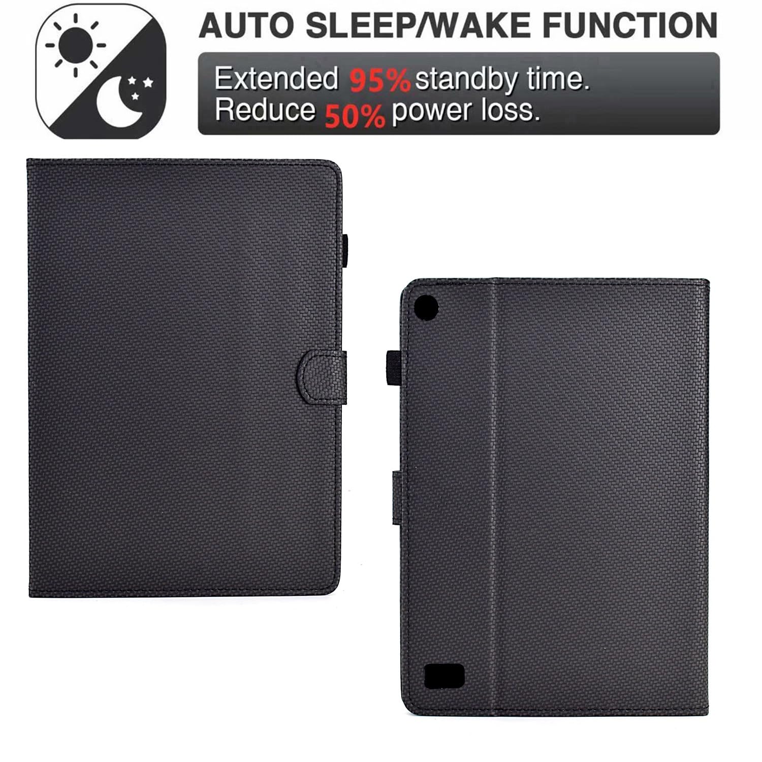 Kompatybilny z Kindle Fire 7 2019/2017/2015 (9./7./5. generacja) Etui Slim PU Leather Multiple Angle Stand Flip Case gniazdem na karty i automatycznym wybudzaniem/uśpieniem Cover Full Protective(Noir)