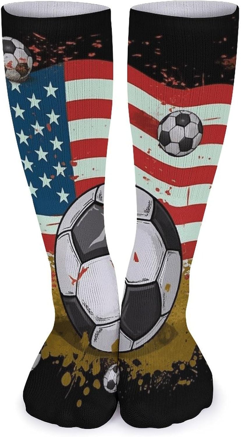5 Pairs Knee High Socks Soccer USA Flag Long Tube Boot Seamless Toe