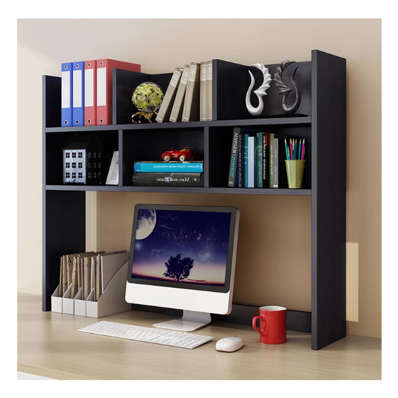 Étagère de bureau pour dortoir universitaire - Petite étagère de rangement autoportante pour bureau et maison - Noir (90 x 70 x 20 cm)