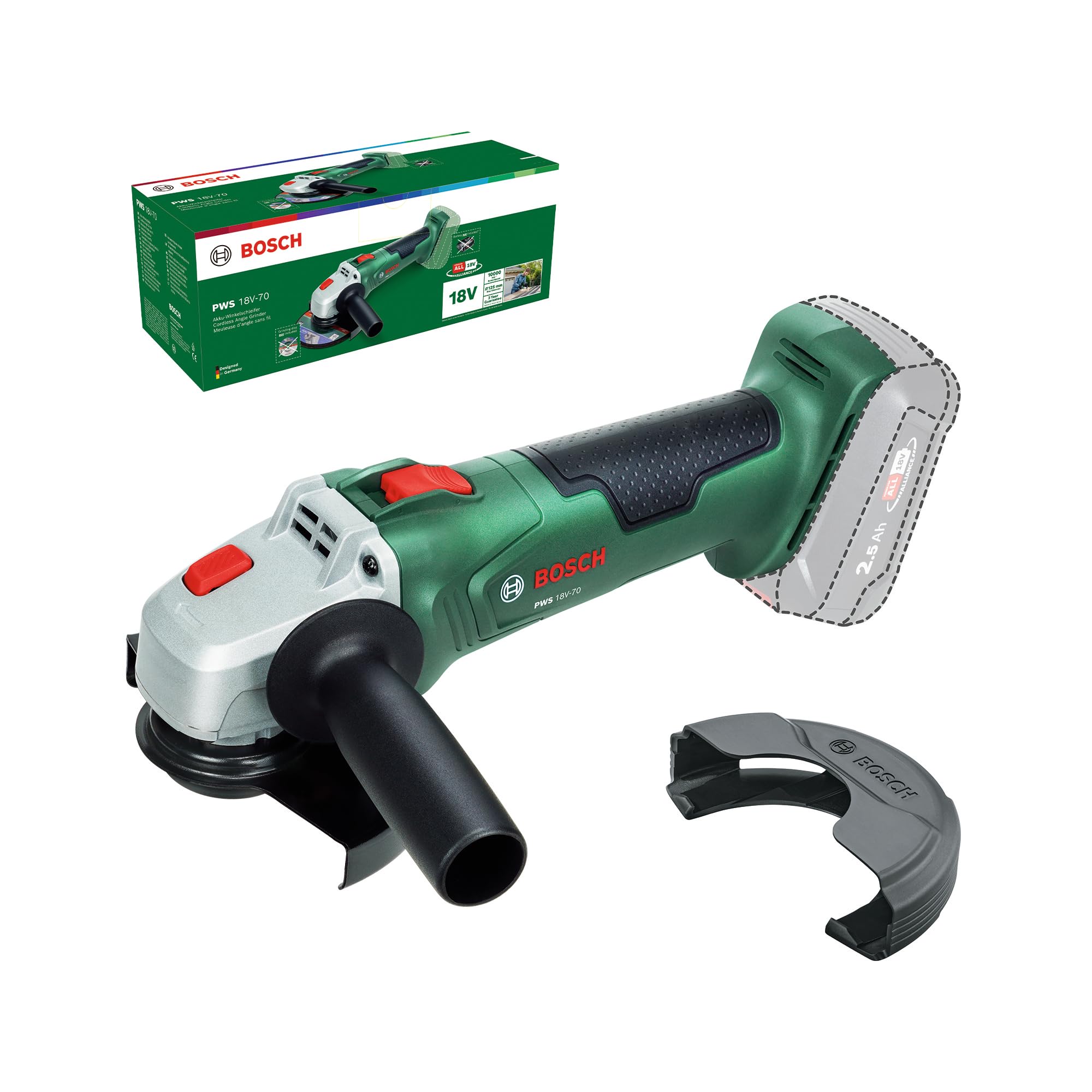 Bosch Bosch 18V System Cordless Angle Grinder PWS 18V-70 (for Small to Medium-Sized Cutting and Grinding Jobs; Grinding disc Diameter: