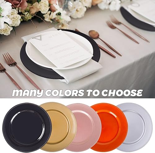 Miniatura 28 de MAONAME Juego de 6 platos de carga dorados de 13 pulgadas, cargador redondo para platos llanos, cargadores de platos con borde de cuentas