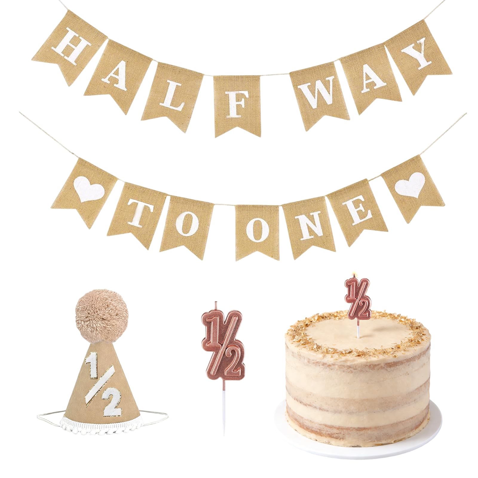 Half Way to One Birthday Decorations with 1/2 Birth Hat and Half Way to One Birth Banner for 6 Months Party Supplies