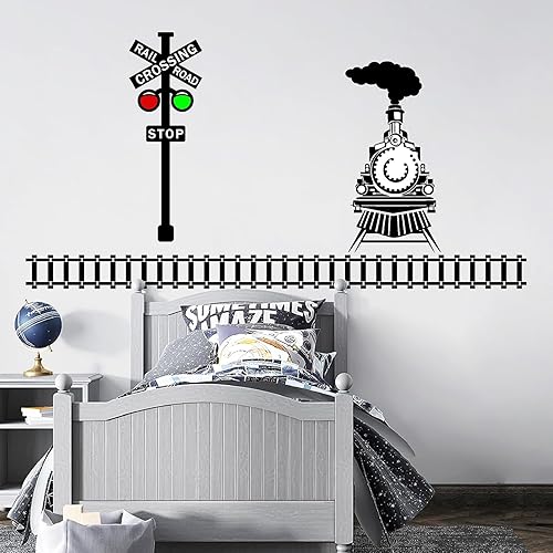Miniatura 6 de Calcomanías de pared de tren grande, calcomanías de pared de vías de tren, calcomanías de vinilo para pared de tráfico, camino de tráfico,