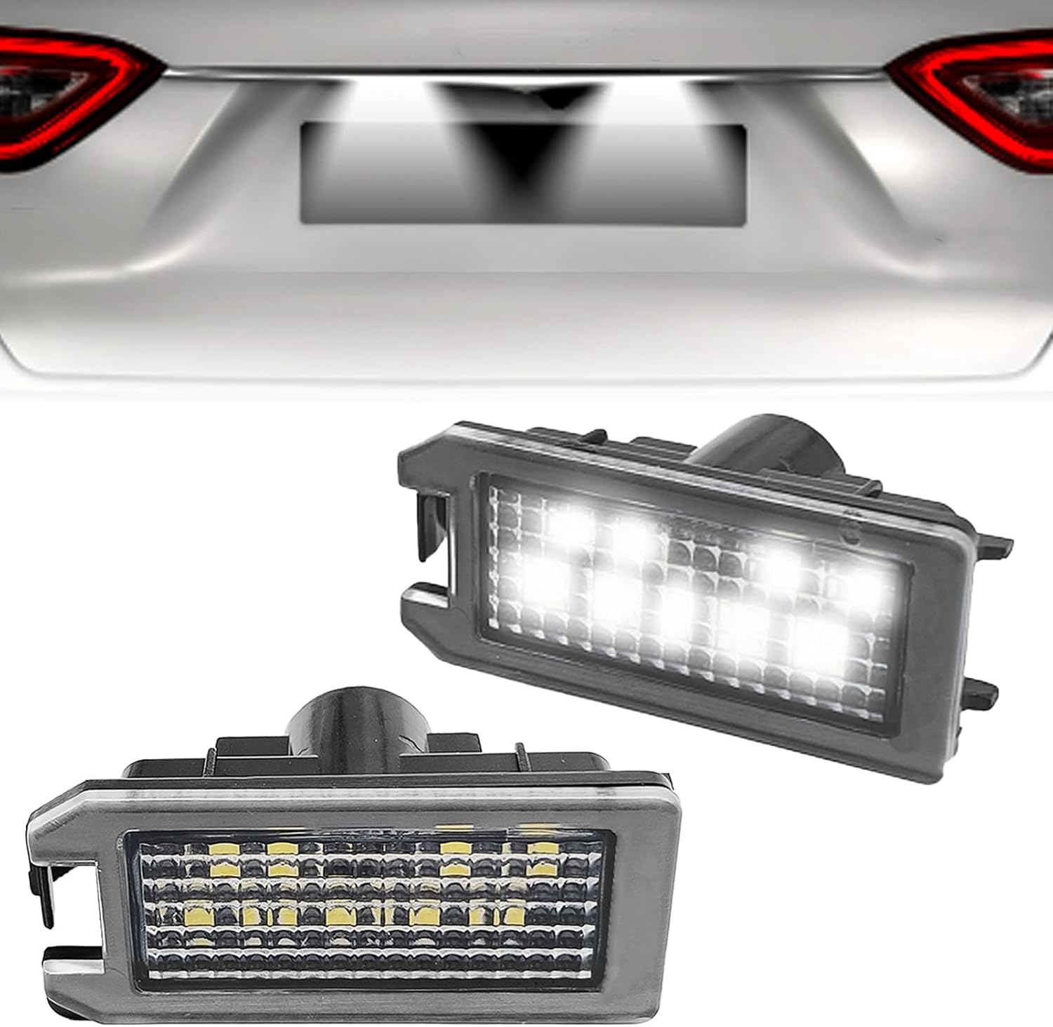 2pcs LED License Plate Light Tag Lamp Assembly Compatible with Maserati Levante, Jp Compass Grand Cherokee Patriot, FIAT 500, Dodge Viper 2013-2019, 6000K, 18 SMD White LED Lights
