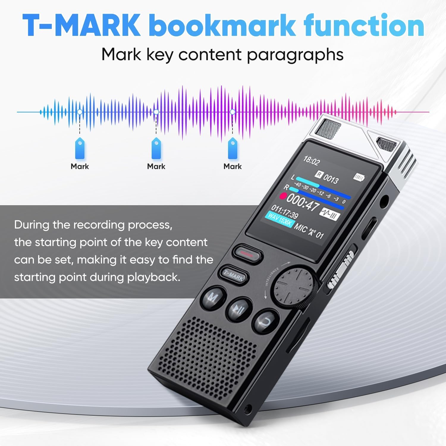 Professional 264GB WUCOTC Digital Voice Recorder - Voice Activated Recorder for Lectures Meetings - 18000 Hours Recording Device with Playback, MP3 Player, Password Protection, Variable Speed, Black