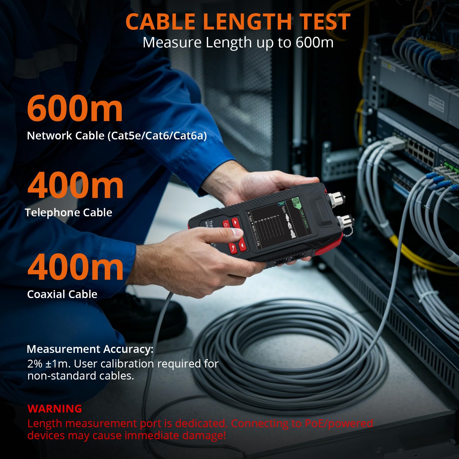 Proster Testeur de Câble Réseau Multifonction Professionnel RJ45 RJ11 PoE - Traceur Numérique, VFL 10 km, Mesureur de Puissance Optique, Port Flash, Test Longueur 600 m Pour Technicien Réseau