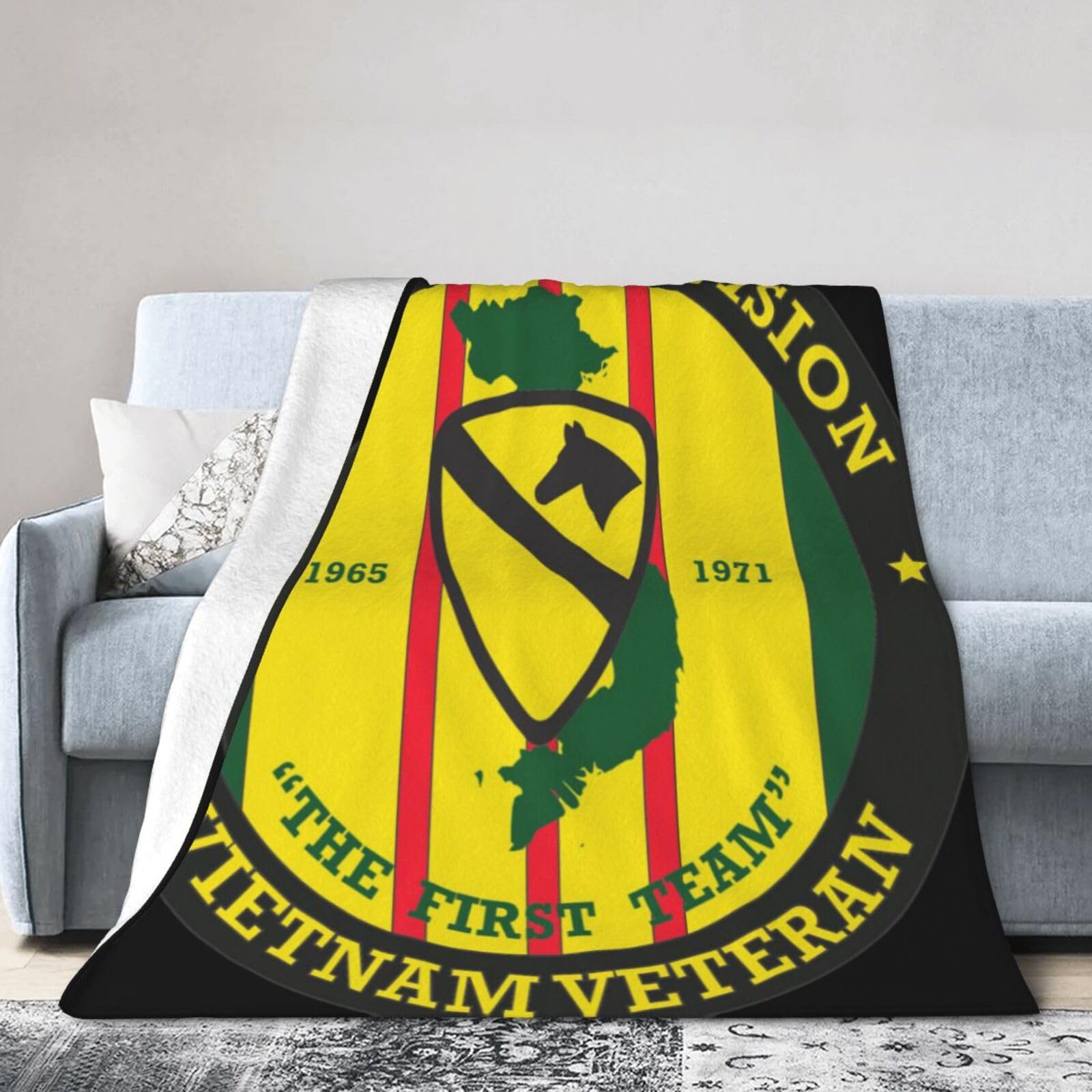 Aooedm Black 1St Cavalry Division Vietnam Combat Veteran National Flag Flannel Super Soft Blanket Wool Plush Throw Blanket, Bedroom Bedding Decorative Blanket