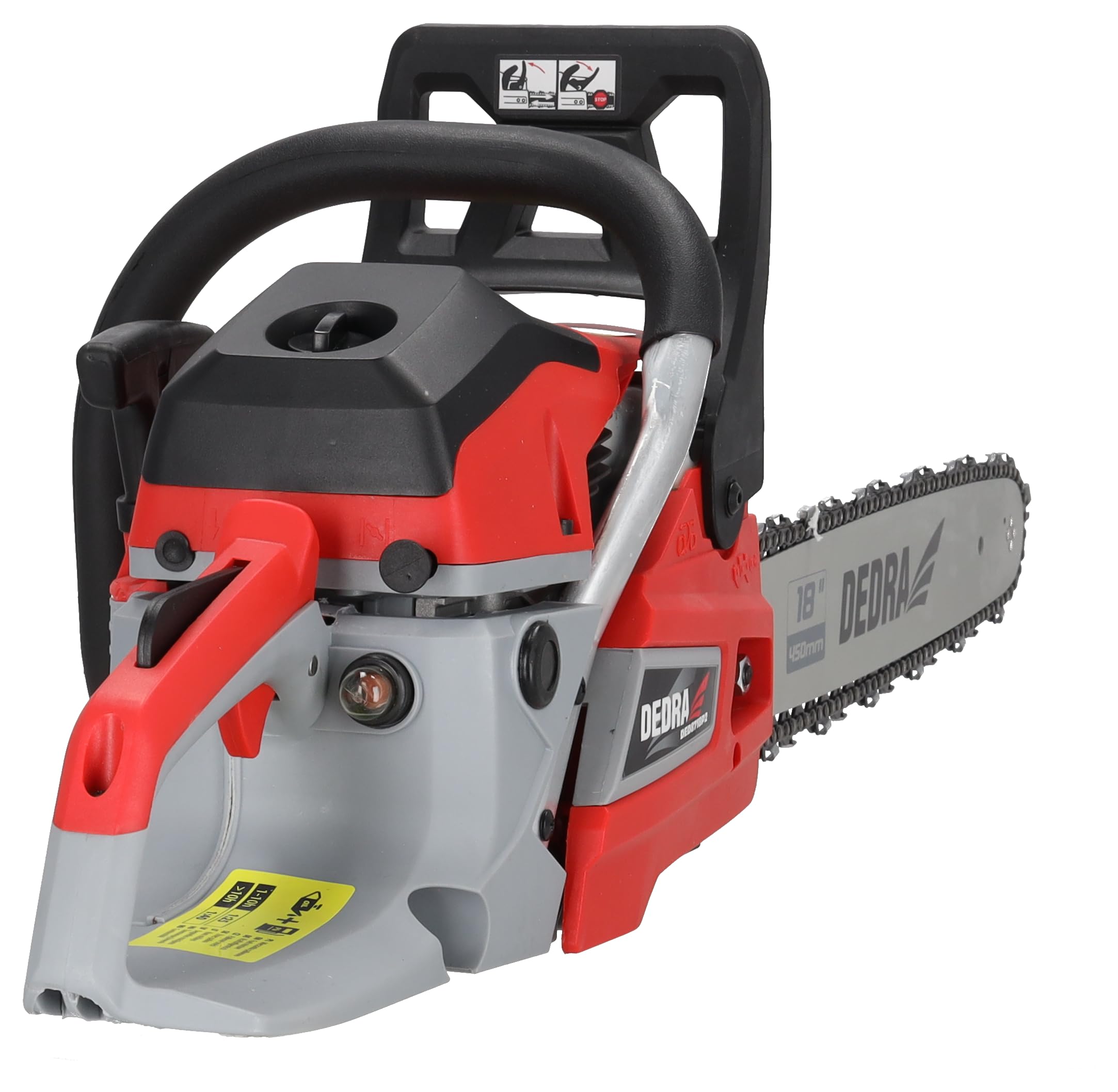 Piła łańcuchowa spalinowa 2,4 kW 58 cm³, szyna prowadząca 18" 45 cm, do 12 000 obr./min, dwusuwowy cylinder, chłodzony powietrzem, prędkość łańcucha 25 m/s, zapewnia wysoką wydajność i równomierne