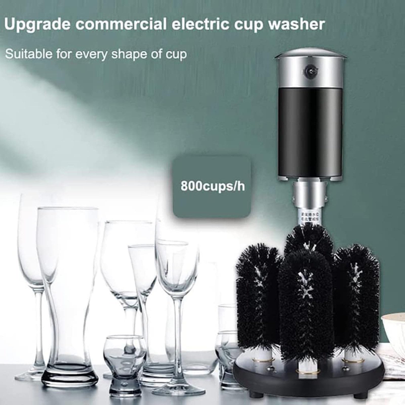 Lavadora de vidrio comercial con limpieza rápida de 360° y 5 cepillos desmontables para eliminar manchas en bares y banquetes