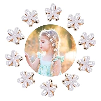 APSAMBR- 10PCS Mini Pearl Claw Hair Clips, Small Retro Hair Clips with Flower, Sweet Bangs Clips Hair Accessories for Women Girls Party Wedding Daily