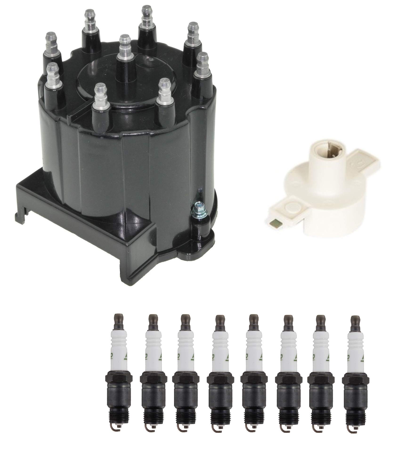Distributor Rotor Cap & Spark Plugs Kit For GMC Oldsmobile Chevy Buick