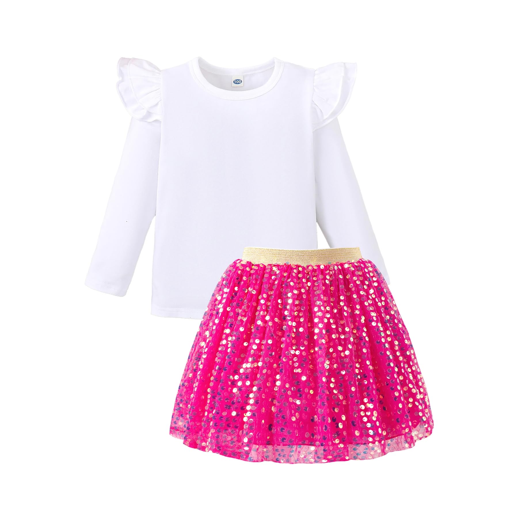 Magic Park 2-5T Toddler Girl Skirt Set Girls Long Sleeve Shirt Tops Sequin Skirt kid Birthday Holiday Party Outfits