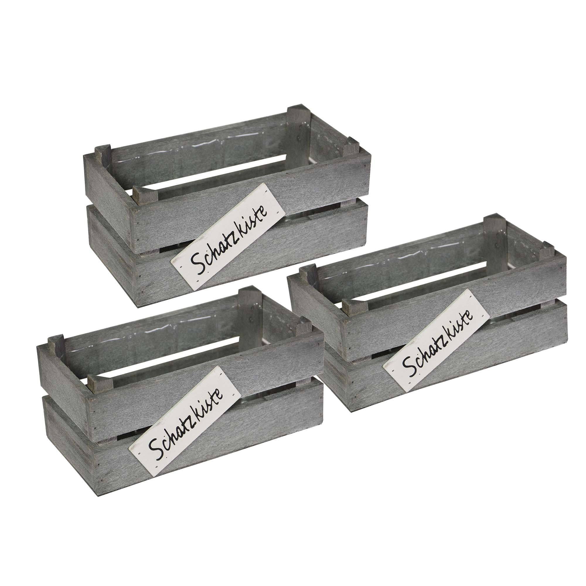 UNUS Set 3 Cassette Rettangolari In Legno Con Inserti In Plastica Impermeabili - Dimensioni 22x11x10 Cm, Per Fiori, Piante, Decorazioni, Ordine E Regali, Stile Vintage, Per Interni/Esterni
