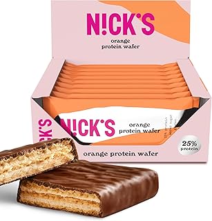 NICKS Barre protéinée Sans Sucres Ajoutés, Gaufrettes proteinées, Biscuits Sans Sucres Ajoutés Lowcarb, Sans Gluten | 25% de protéines | 203 calories | Orange, 40 g X 9